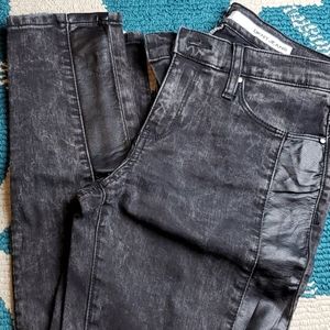 NWT black acid wash skinny jeans with faux leather